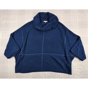 Habitat Womens Cowl Neck Waffle Knit Poncho Top Lagenlook Baltic Blue M/L